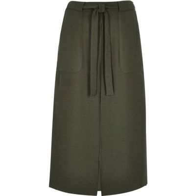 Khaki utility midi skirt